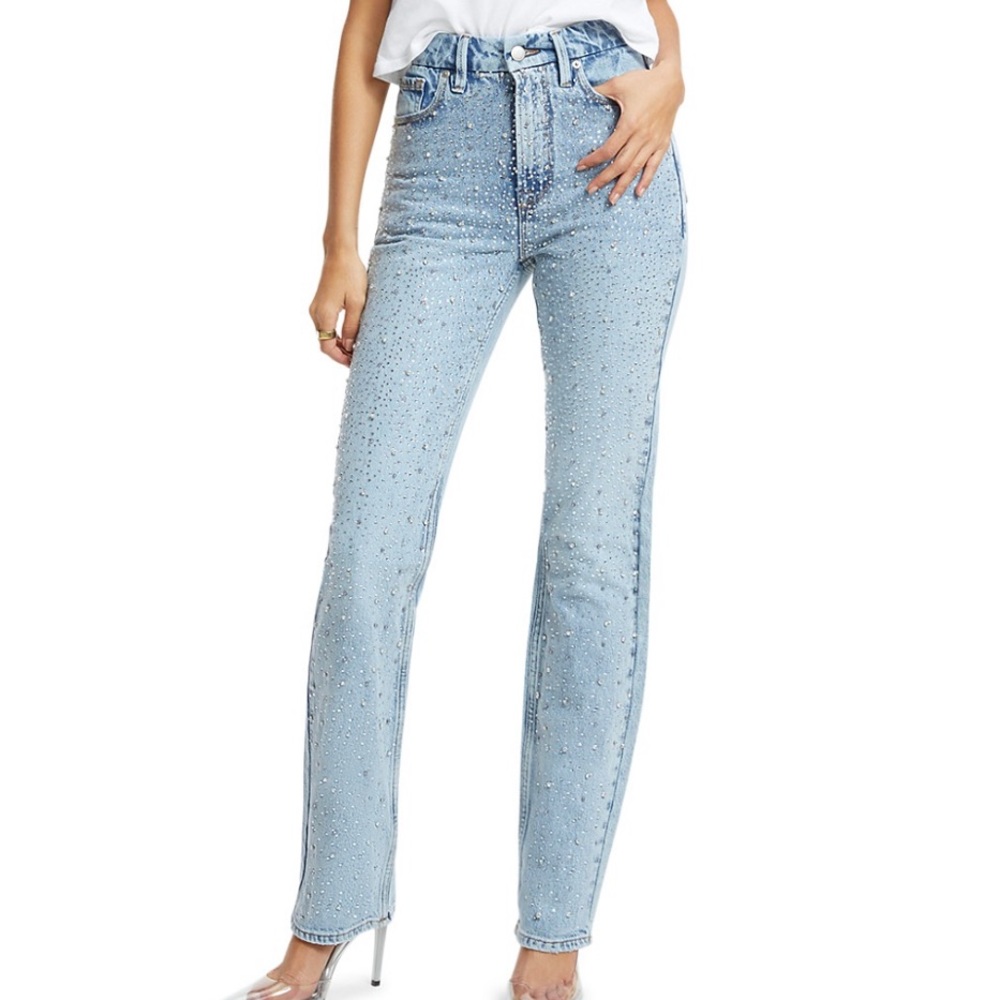Good American- Good Icon Embellished High Rise Straight Leg Jeans (28/6)